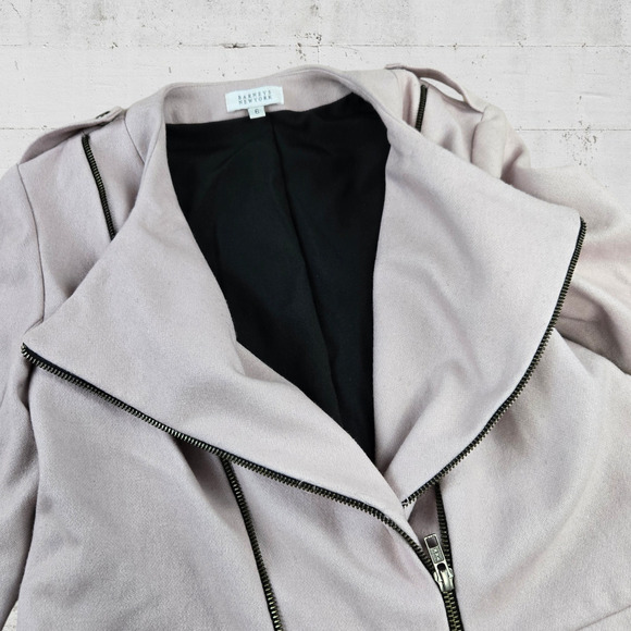 80s Vintage Barneys Powder Pink Wool Asymmetrical Zip USA Moto Jacket Size 6 - Picture 6 of 9